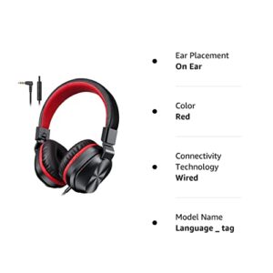 Headphones, On-Ear Wired Headphones with Microphone, Stereo Sound Headphones with 1.5m Tangle-Free Cord for Adults Children Teens Boy Girls Kids, Lightweight Foldable Headphones for School Travel
