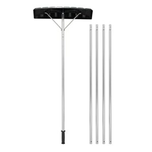 gymax snow roof rake, 4.8-20ft extendable aluminum snow removal tool with anti-slip handle & 25” wide blade, snow rake for house roof leaves, dribs