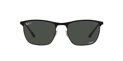 Ray-Ban RB3686 Square Sunglasses, Matte Black On Black/Polarized Dark Grey, 57 mm