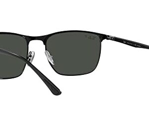 Ray-Ban RB3686 Square Sunglasses, Matte Black On Black/Polarized Dark Grey, 57 mm