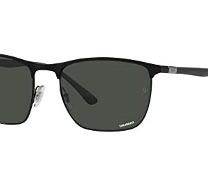 Ray-Ban RB3686 Square Sunglasses, Matte Black On Black/Polarized Dark Grey, 57 mm