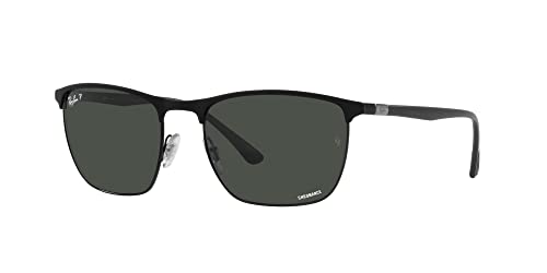 Ray-Ban RB3686 Square Sunglasses, Matte Black On Black/Polarized Dark Grey, 57 mm