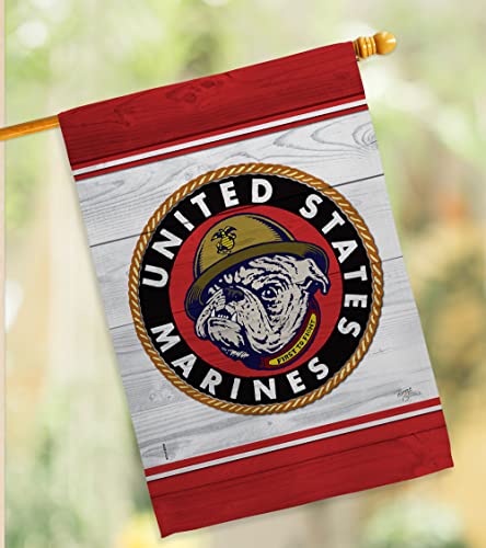 Breeze Decor Marine Bulldog Garden House Flag Set Armed Forces Corps USMC Semper Fi United State American Military Veteran Retire Official Decoration Banner Small Yard Gift Double-Sided, Made in USA