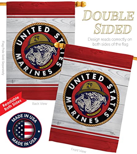 Breeze Decor Marine Bulldog Garden House Flag Set Armed Forces Corps USMC Semper Fi United State American Military Veteran Retire Official Decoration Banner Small Yard Gift Double-Sided, Made in USA