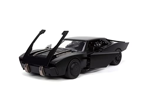 DC Comics 1:24 The Batman Batmobile Die-cast Car w/ 2.75" Batman Figure, Toys for Kids and Adults,Black/Silver