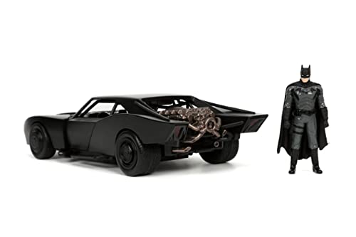 DC Comics 1:24 The Batman Batmobile Die-cast Car w/ 2.75" Batman Figure, Toys for Kids and Adults,Black/Silver