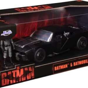 DC Comics 1:24 The Batman Batmobile Die-cast Car w/ 2.75" Batman Figure, Toys for Kids and Adults,Black/Silver