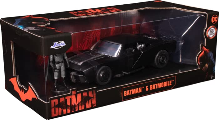 DC Comics 1:24 The Batman Batmobile Die-cast Car w/ 2.75" Batman Figure, Toys for Kids and Adults,Black/Silver