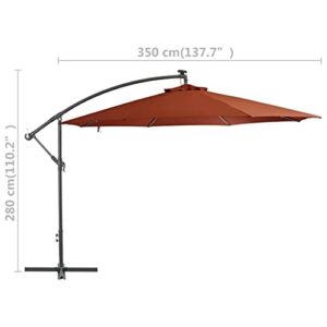 SunshineFace Cantilever Umbrella with LED Lights, Solar Powered Outdoor Market Patio Table Umbrella with LED Lights and Tilt(Brown, 137.8"x110.2")