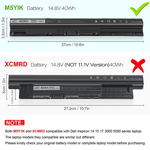 M5Y1K Laptop Battery for Dell Inspiron 14 15 17 5000 3000 Series 5559 5558 3551 3451 3558 i3558 3567 5755 5756 5458 5759 5758 5759 GXVJ3 453-BBBQ WKRJ2 VN3N0 HD4J0 991XP P63F P47F P64 [40Wh 14.8v]]