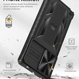 Case Designed for TCL Stylus 5G: Military-Grade Drop Proof Protection Rugged Protective Cell Phone Cover with Built in Kickstand & Slide - Shockproof TPU Matte Textured Bumper Armor Design - Black