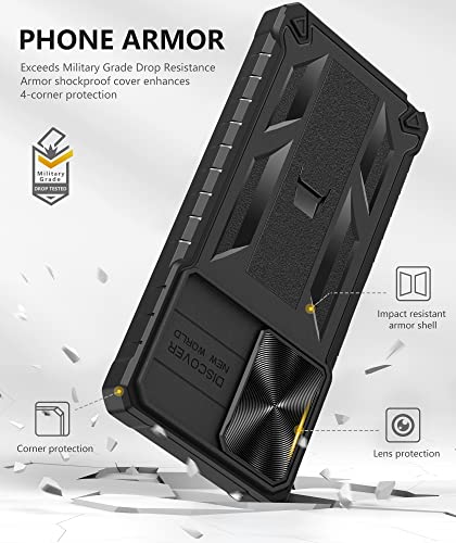 Case Designed for TCL Stylus 5G: Military-Grade Drop Proof Protection Rugged Protective Cell Phone Cover with Built in Kickstand & Slide - Shockproof TPU Matte Textured Bumper Armor Design - Black