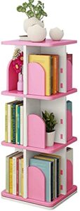 sling bookshelf 3 layers landing rotating chassis bookcase multifunction solid wood living room,3 colors, 2 styles (color : pink, size : square 46x46x96cm)