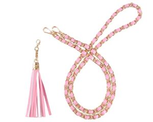 vanenjoy purse chain strap with tassel - microfiber leather - replacement for shoulder crossbody straps for handbag (pink-gold chain with tassel)