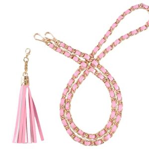 VanEnjoy Purse Chain Strap with Tassel - Microfiber Leather - Replacement for Shoulder Crossbody Straps for Handbag (Pink-Gold Chain with Tassel)