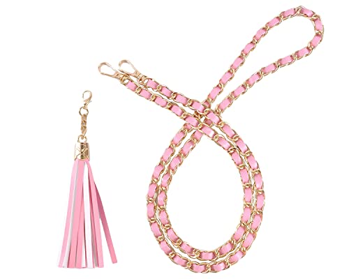 VanEnjoy Purse Chain Strap with Tassel - Microfiber Leather - Replacement for Shoulder Crossbody Straps for Handbag (Pink-Gold Chain with Tassel)