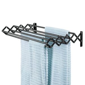 mdesign steel wall mount accordion expandable retractable clothes air drying rack - 8 bars for hanging garments - mounted organizer for laundry/utility room, bathroom, garage, bardo collection, black