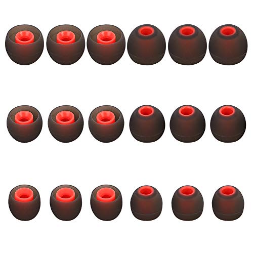 Earbuds Replacement Tips Silicone Earbud Tips Ear Gels Fit for Inner Hole from 3.8mm - 5.1mm Earphones 9 Pairs S/M/L Black-Red