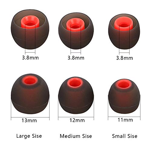 Earbuds Replacement Tips Silicone Earbud Tips Ear Gels Fit for Inner Hole from 3.8mm - 5.1mm Earphones 9 Pairs S/M/L Black-Red