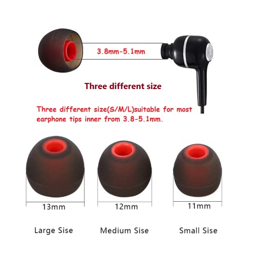 Earbuds Replacement Tips Silicone Earbud Tips Ear Gels Fit for Inner Hole from 3.8mm - 5.1mm Earphones 9 Pairs S/M/L Black-Red