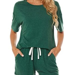 LOCUBE Women's Pajama Sets Soft Comfy Short Sleeve Lounge Outfits Pj Set Shorts with Pockets (Green 2, Medium)