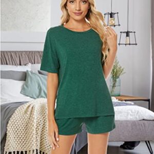 LOCUBE Women's Pajama Sets Soft Comfy Short Sleeve Lounge Outfits Pj Set Shorts with Pockets (Green 2, Medium)