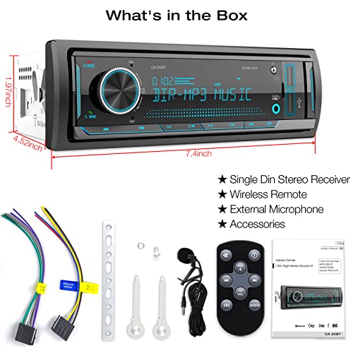 Single Din Stereo Marine Radio: Bluetooth Car Audio Receivers with Digital LCD Display | FM AM Car Radio | USB/SD/AUX/MP3 Player | 2.1A Quick Charge | APP Remote