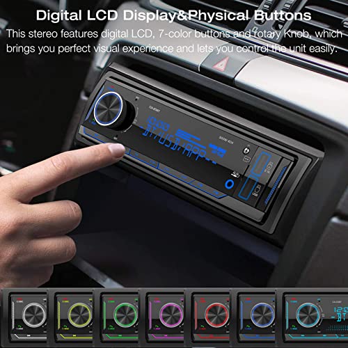 Single Din Stereo Marine Radio: Bluetooth Car Audio Receivers with Digital LCD Display | FM AM Car Radio | USB/SD/AUX/MP3 Player | 2.1A Quick Charge | APP Remote