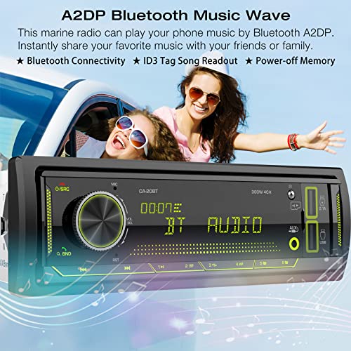 Single Din Stereo Marine Radio: Bluetooth Car Audio Receivers with Digital LCD Display | FM AM Car Radio | USB/SD/AUX/MP3 Player | 2.1A Quick Charge | APP Remote