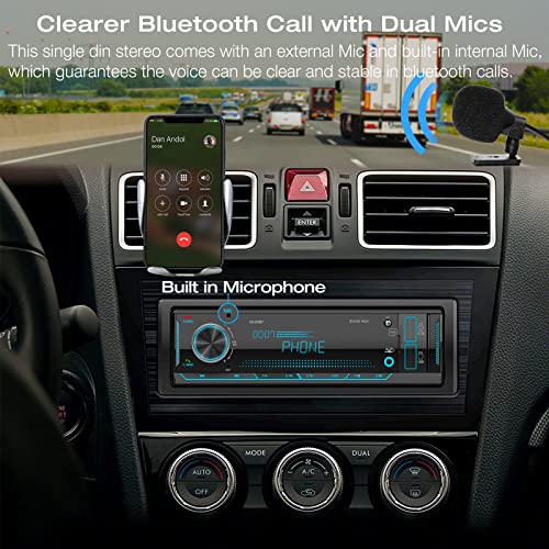 Single Din Stereo Marine Radio: Bluetooth Car Audio Receivers with Digital LCD Display | FM AM Car Radio | USB/SD/AUX/MP3 Player | 2.1A Quick Charge | APP Remote