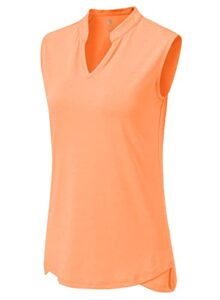bgowatu women's golf polo t-shirts sleeveless v neck collarless tennis shirts uv protection quick dry lightweight orange s