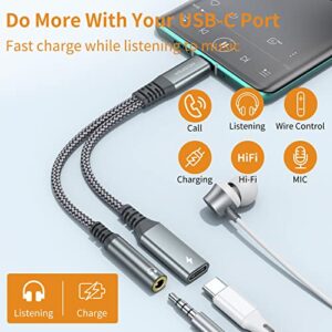 USB C to 3.5mm Headphone and Charger Adapter, USB C PD 60W 2-in-1 USB C to AUX Mic Jack with Fast Charging Dongle Cable,Compatible with Samsung Galaxy S23 S22 S21 S20 Ultra Note 20 S10 S9,iPad Pro