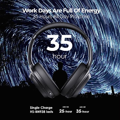 HONSENN 938A Active Noise Cancelling Headphones, Wireless Over Ear Bluetooth Headphones with Microphone, High-Fidelity Audio, Comfortable Fit, 35H Playtime headphones with Case for Travel, Home Office