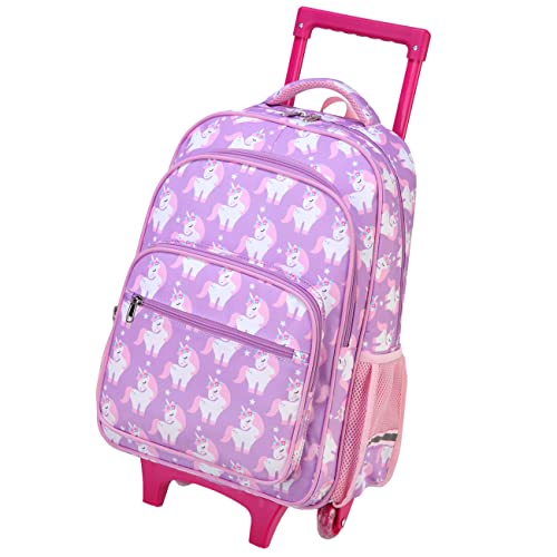 VASCHY Rolling Backpack Kids, 17in Water Resistant Large Schoolbag Carry-on Travel Trip Bag with Wheels for Girls Unicorn