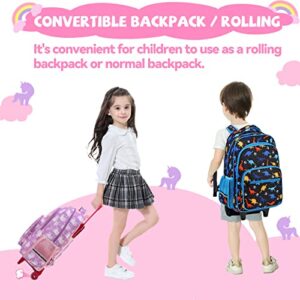 VASCHY Rolling Backpack Kids, 17in Water Resistant Large Schoolbag Carry-on Travel Trip Bag with Wheels for Girls Unicorn