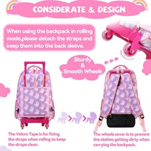 VASCHY Rolling Backpack Kids, 17in Water Resistant Large Schoolbag Carry-on Travel Trip Bag with Wheels for Girls Unicorn