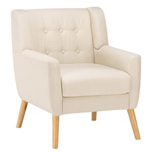 RichFire Mid-Century Modern Accent Chair, Tufted Wingback Reading Chair with Lumbar Pillow and Solid Wood Legs, Linen Fabric Living Room Chair for Living Room Bedroom Apartment, Beige