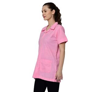 Fashtastic Professional Pink Lab Coat for Women and Men, Short-Sleeve, Unisex (Small)