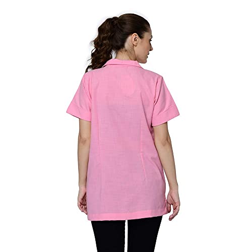 Fashtastic Professional Pink Lab Coat for Women and Men, Short-Sleeve, Unisex (Small)