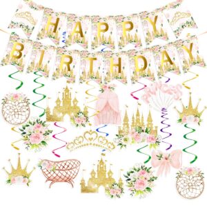 princess birthday party decorations, princess party supplies, princess party banner and hanging swirls