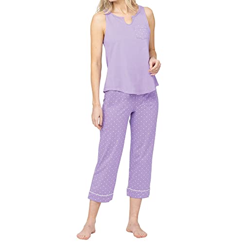 PajamaGram Summer Pajamas For Women - PJ Set For Women, Lavender Polka Dot, MD