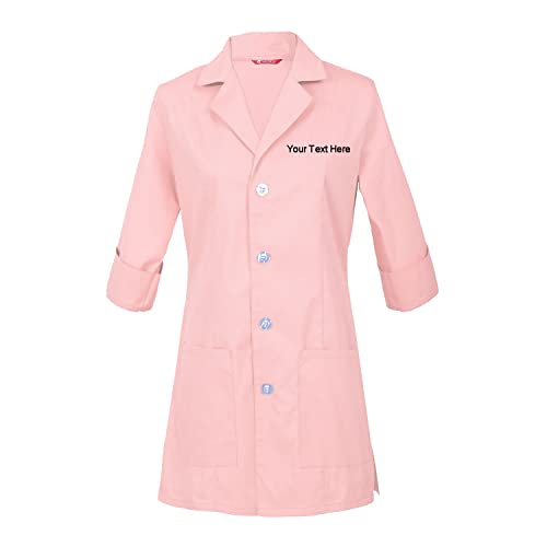 TAILOR'S Embroidered Women's 3/4 Sleeve Lab Coat Personalized with Your Text Pale Pink