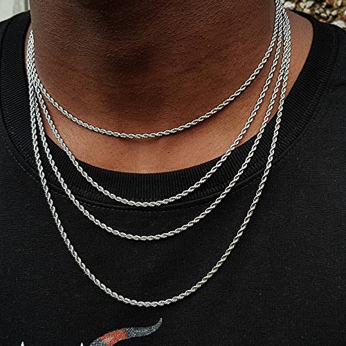 OCHCOH Sterling Silver Clasp Rope Chain for Men, 20 Inch Sterling Silver Clasp Chain Necklace Chains for Men 2.5mm Diamond Cut Mens Silver Chain Necklace Mens Jewelry Rope Chains for Mens Gifts