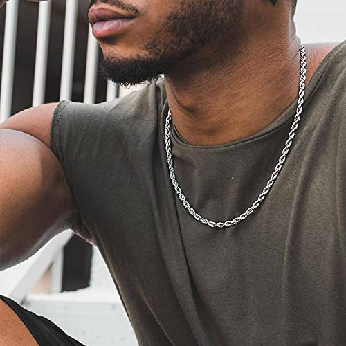 OCHCOH Sterling Silver Clasp Rope Chain for Men, 20 Inch Sterling Silver Clasp Chain Necklace Chains for Men 2.5mm Diamond Cut Mens Silver Chain Necklace Mens Jewelry Rope Chains for Mens Gifts