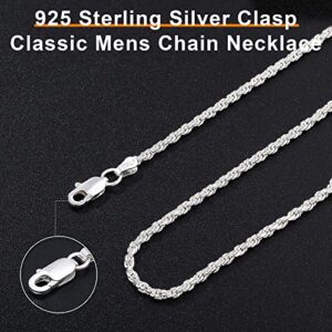 OCHCOH Sterling Silver Clasp Rope Chain for Men, 20 Inch Sterling Silver Clasp Chain Necklace Chains for Men 2.5mm Diamond Cut Mens Silver Chain Necklace Mens Jewelry Rope Chains for Mens Gifts