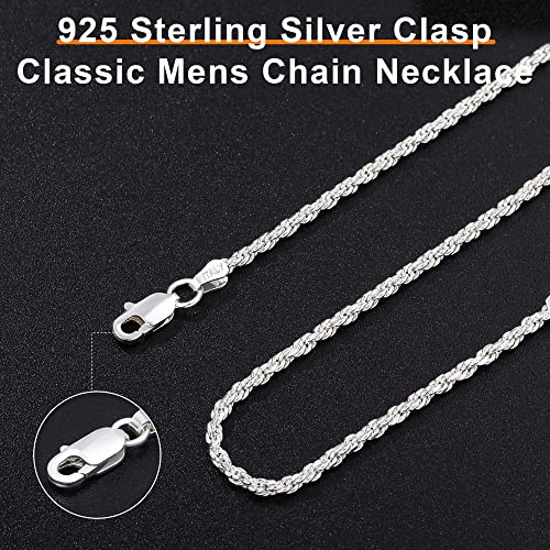 OCHCOH Sterling Silver Clasp Rope Chain for Men, 20 Inch Sterling Silver Clasp Chain Necklace Chains for Men 2.5mm Diamond Cut Mens Silver Chain Necklace Mens Jewelry Rope Chains for Mens Gifts