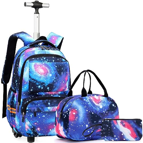 Meetbelify Rolling Backpack for Boys Backpack with Wheels Kids Luggage with Lunch Box Set for Boys Age 6-12