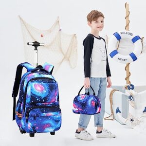 Meetbelify Rolling Backpack for Boys Backpack with Wheels Kids Luggage with Lunch Box Set for Boys Age 6-12