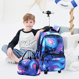 Meetbelify Rolling Backpack for Boys Backpack with Wheels Kids Luggage with Lunch Box Set for Boys Age 6-12
