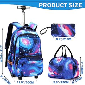 Meetbelify Rolling Backpack for Boys Backpack with Wheels Kids Luggage with Lunch Box Set for Boys Age 6-12